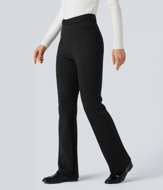Crossover High Waisted Work Flare Pants with Pockets