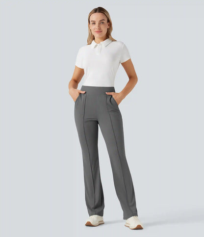 High Waisted Pockets Quick Dry Golf Flare Pants-Golf Tee Pocket-UPF40+