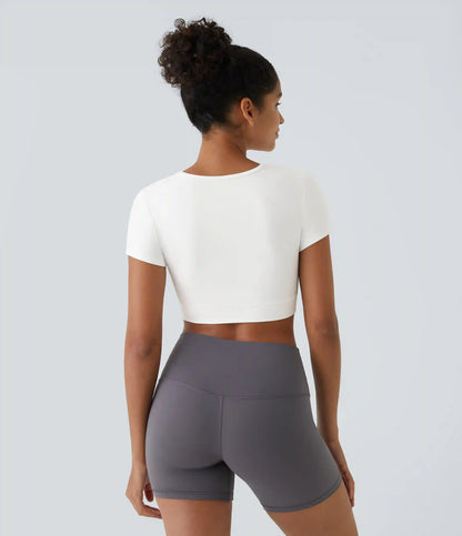 SoftlyZero™ Plush Crossover Hem Cropped Sports Top