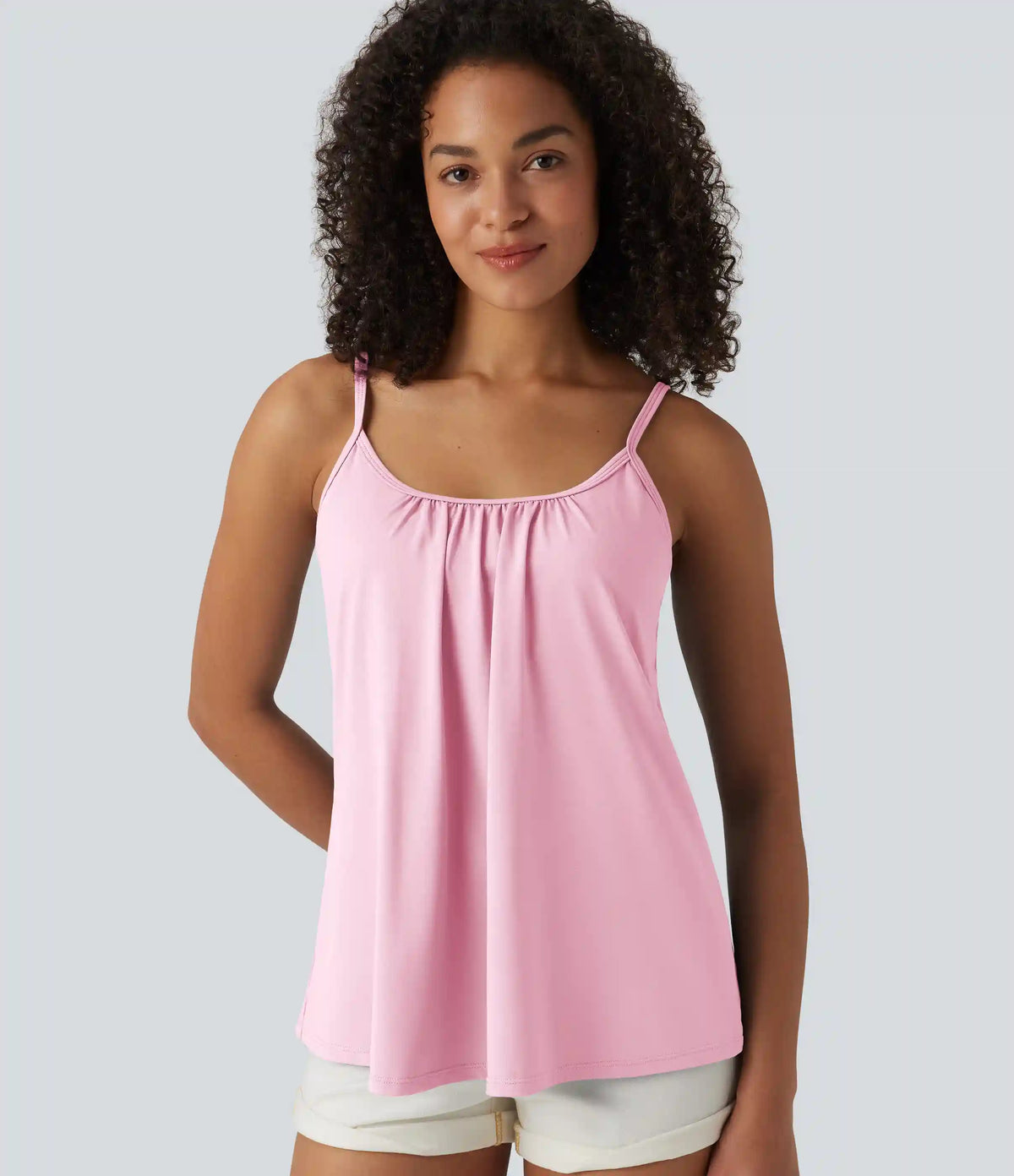 Adjustable Straps Ruched 2-in-1 Built-in Bra Casual Cami Top