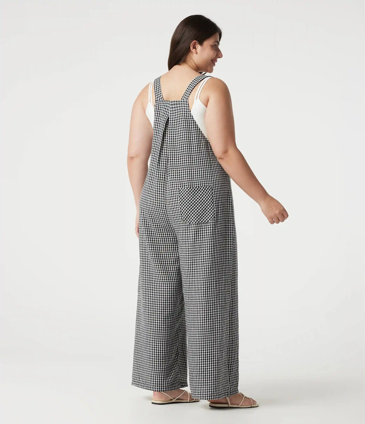 Plus Size Plaid Casual Linen-Feel Overalls with Pockets