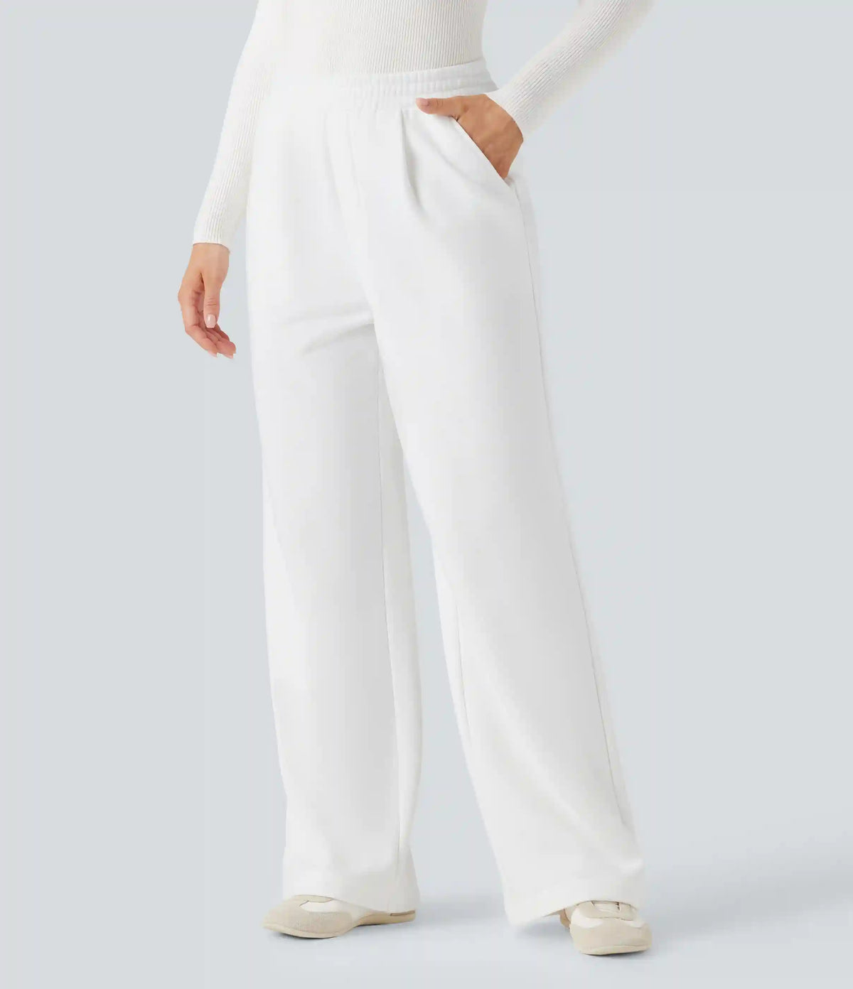 High Waisted Straight Leg Fleece Work Pants with Pockets