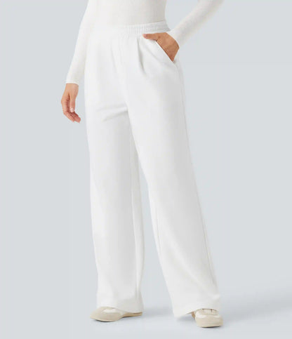 High Waisted Straight Leg Fleece Work Pants with Pockets