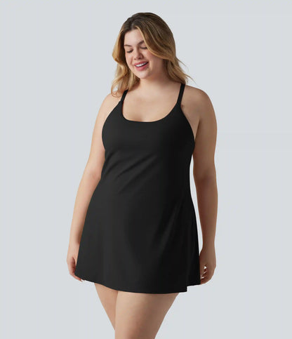 SoftlyZero™ Plush Push-Up Adjustable Straps Crisscross Backless Built-in Bra Dance Plus Size Active Dress-Easy Peezy Edition