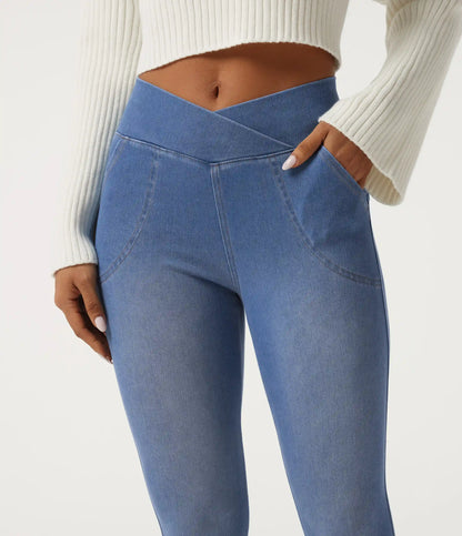 Halara Flex™ High Waisted Crossover Denim Casual Leggings with Pockets