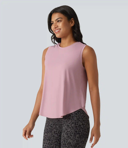 Round Neck Curved Hem Cool Touch Workout Tank Top-UPF50+