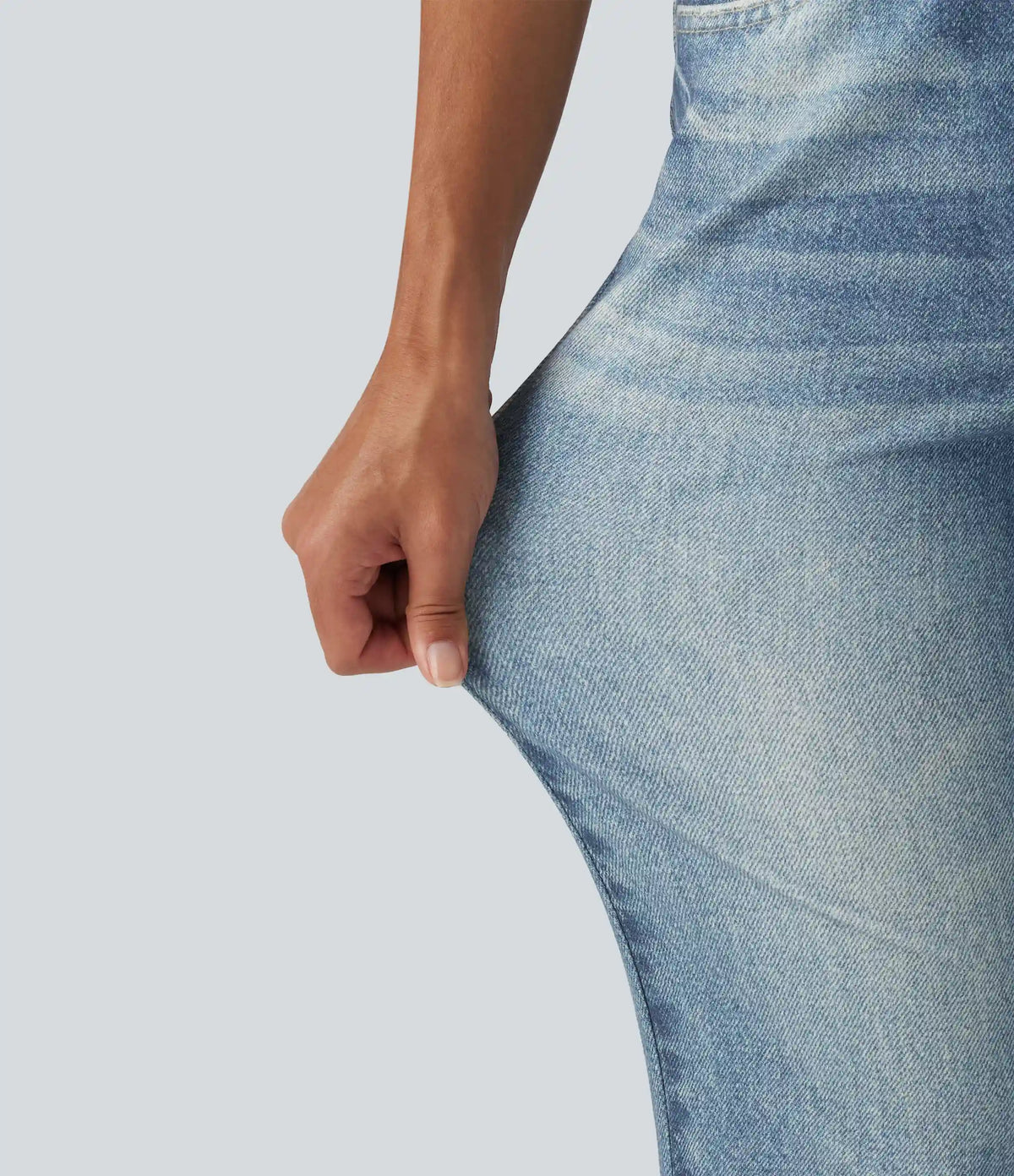 Mid Rise Denim Print Casual Flare Jeans with Pockets