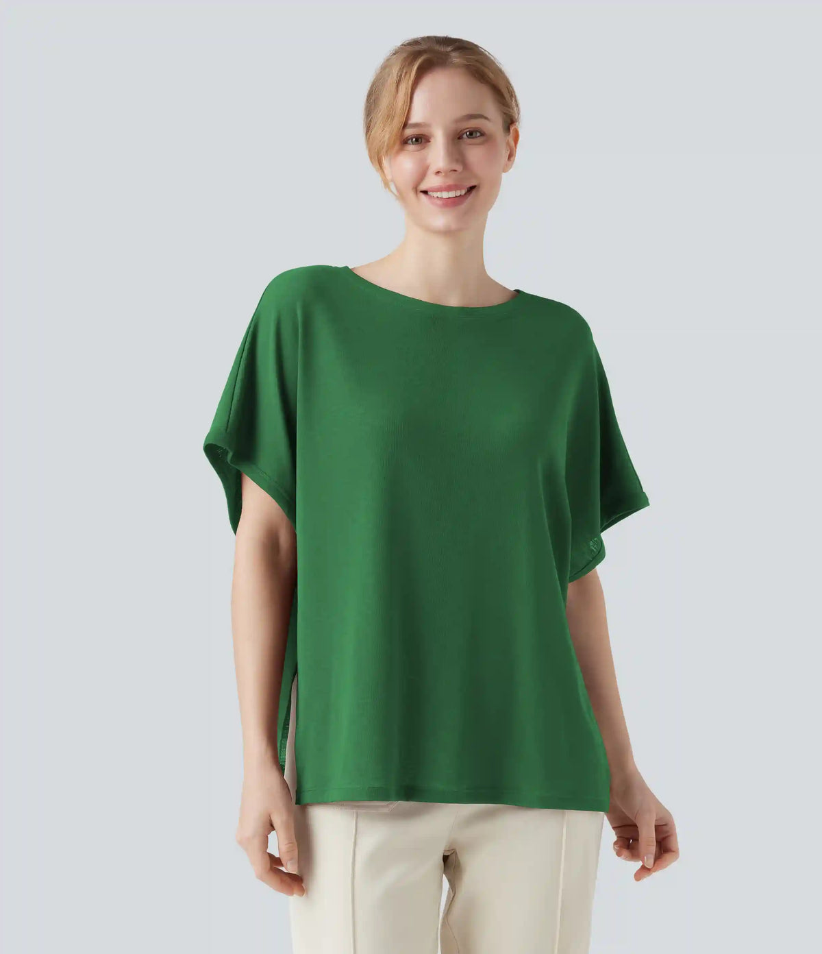 Round Neck Batwing Sleeve Relaxed Casual T-Shirt