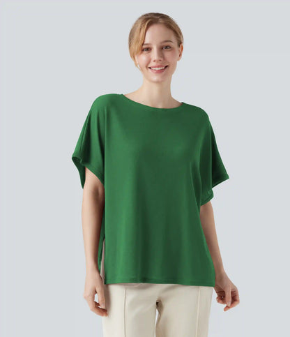 Round Neck Batwing Sleeve Relaxed Casual T-Shirt