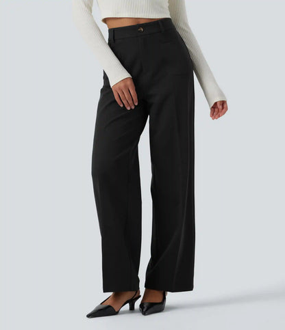 High Waisted Straight Leg Work Pants with Pockets