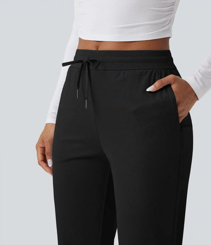Mid Rise Drawstring Curved Hem Quick Dry Golf Tapered Pants with Pockets-UPF40+
