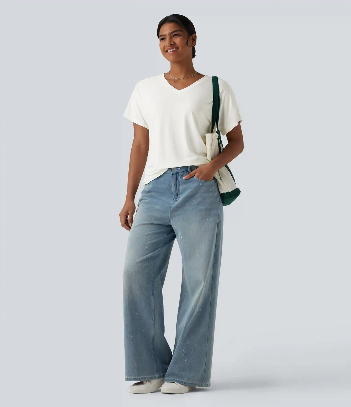 V-neck Short Sleeve Ruched Plain Casual T-Shirt