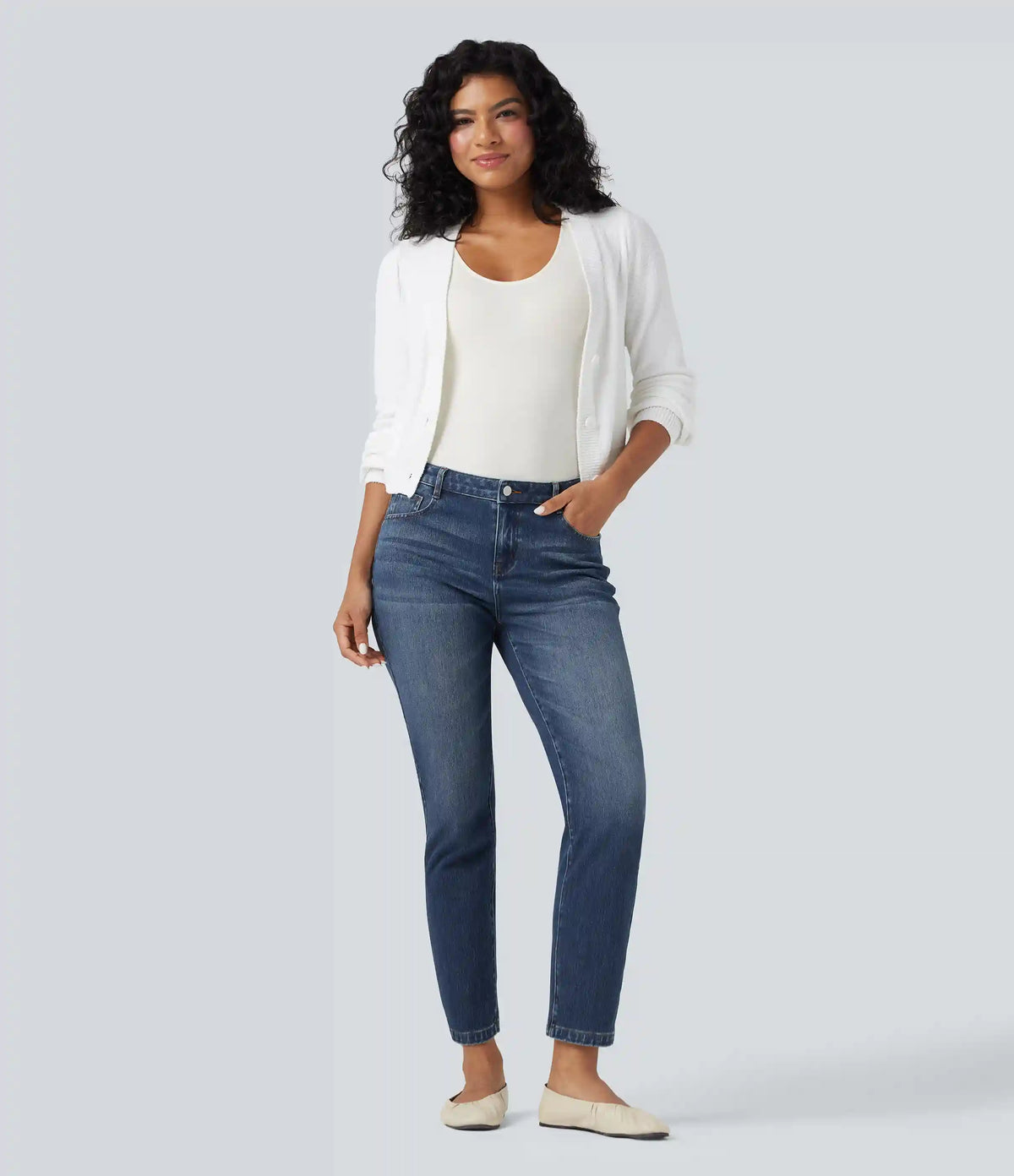 Halara Flex™ Mid Rise Slim 7/8 Causal Jeans with Pockets