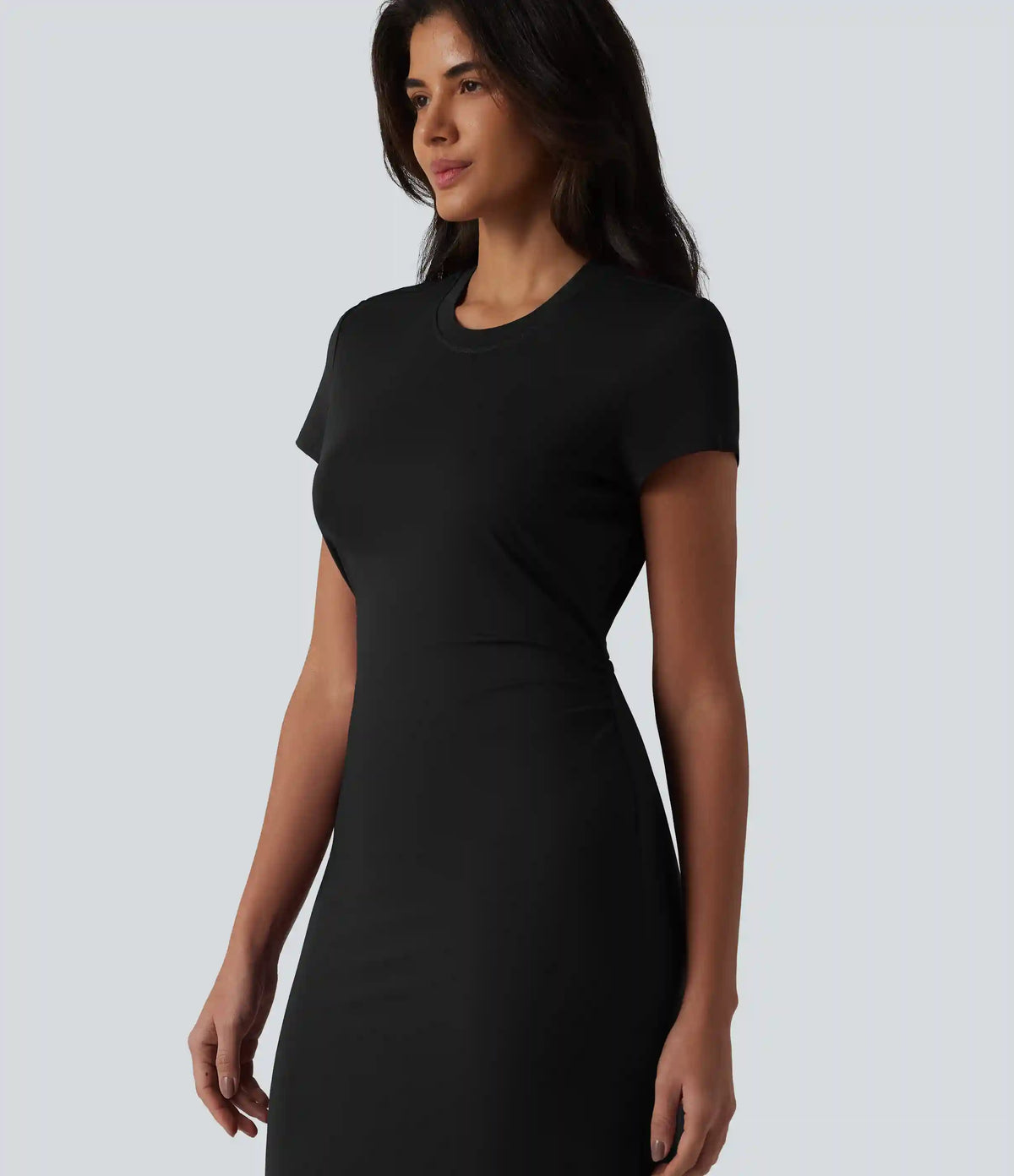 Round Neck Short Sleeve Cut Out Midi Casual Dress