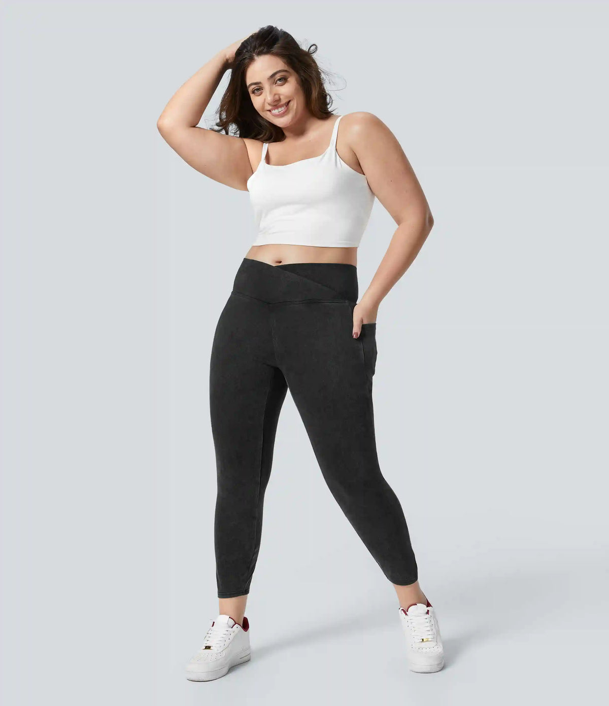 Halara Flex™ Crossover Pocket Washed Denim Work Plus Size Leggings
