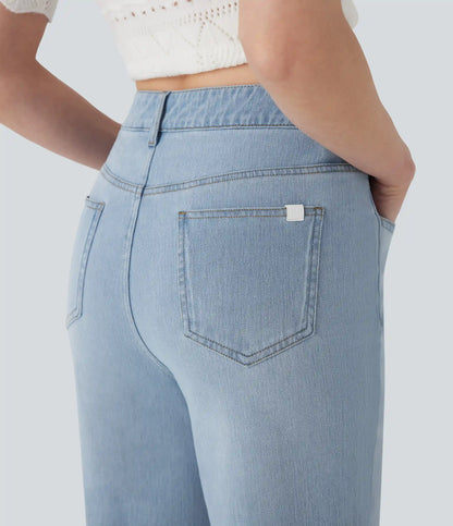 Halara Flex™ Mid Rise Straight Leg Washed Casual Jeans with Pockets