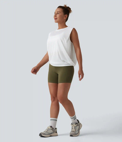 Round Neck Ruched Workout Tank Top