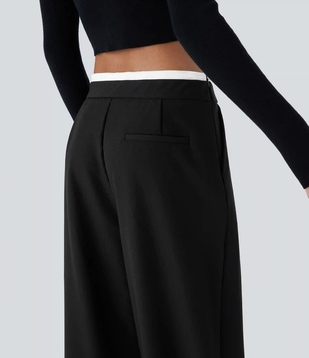 Double-Layer Color Block Low Rise Drawstring Pocket Wide Leg Casual Pants