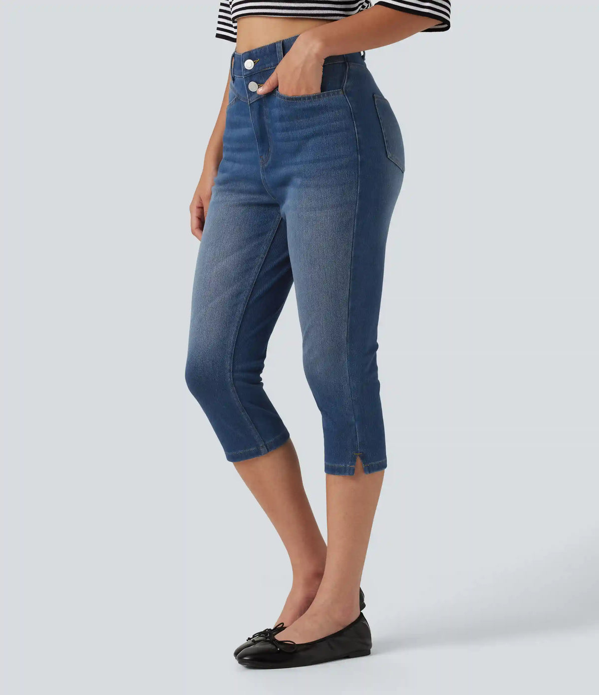 Halara Flex™ High Waisted Split Capri Casual Slim Jeans with Pockets