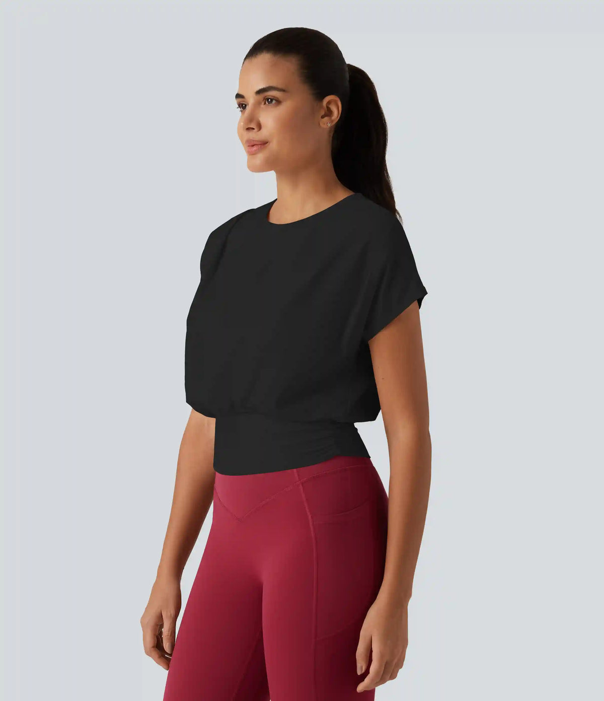 SoftlyZero™ Plush Round Neck Short Sleeve Ruched Boxy Yoga Sports Top