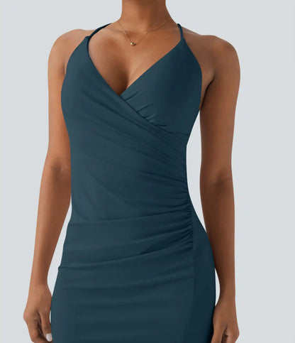 SoftlyZero™ Airy Crossover Ruched Lace Up Bodycon InstantCool Dress DD-F Cups