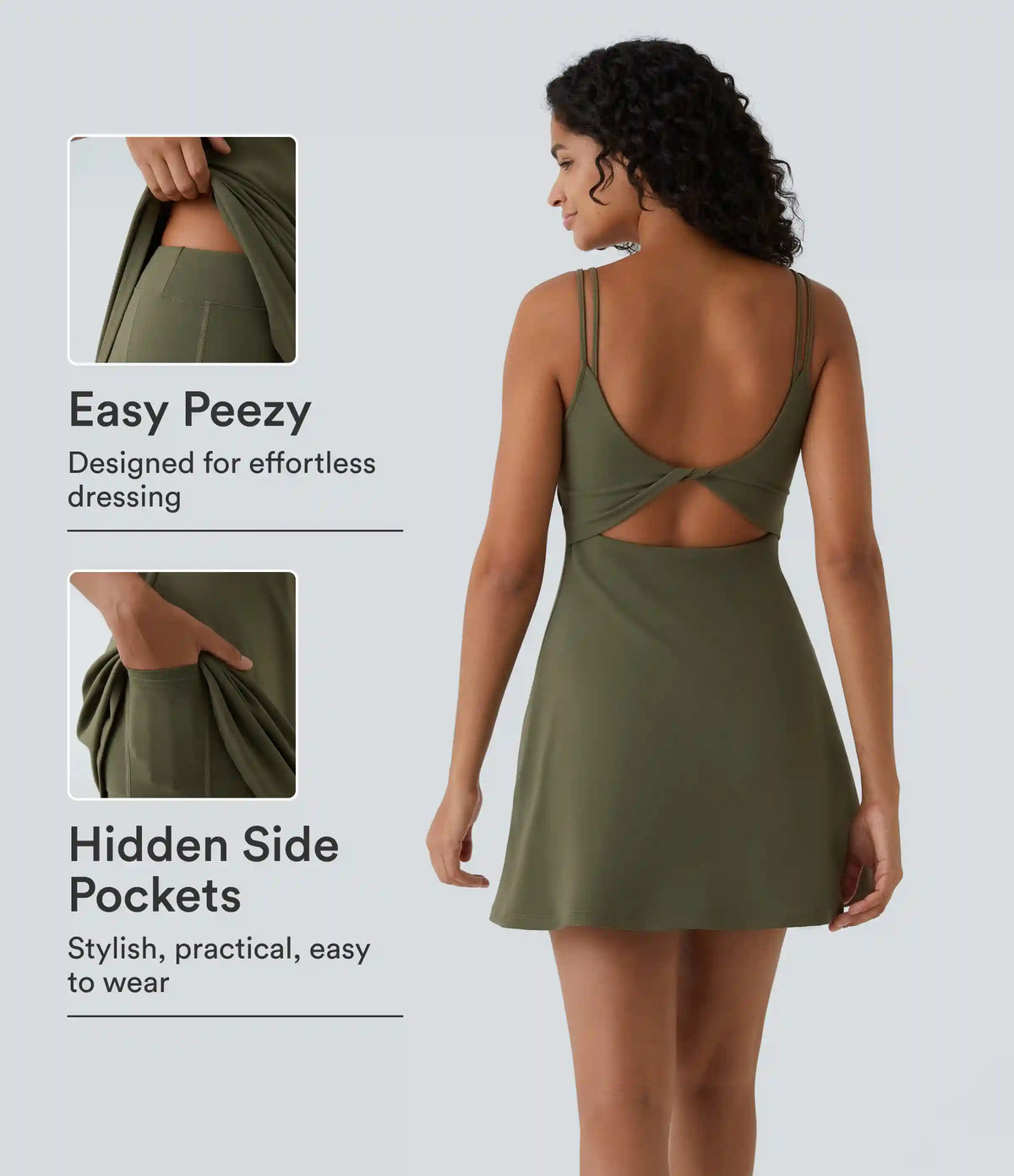 SoftlyZero™ Plush Double Straps 2-Piece Pocket Slip Dance Active Dress A-D Cups