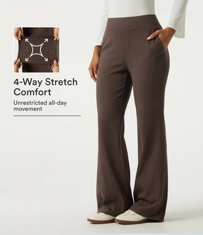 High Waisted Bootcut Work Cotton Pants with Pockets
