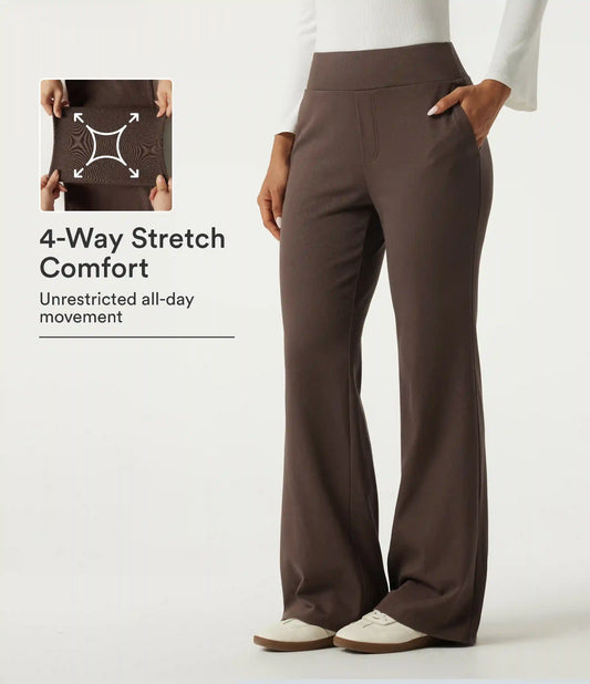 High Waisted Bootcut Work Cotton Pants with Pockets