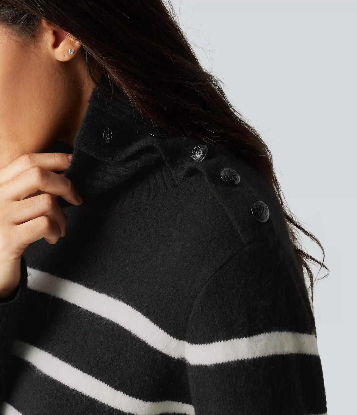 High Neck Long Sleeve Stripe Work Sweater