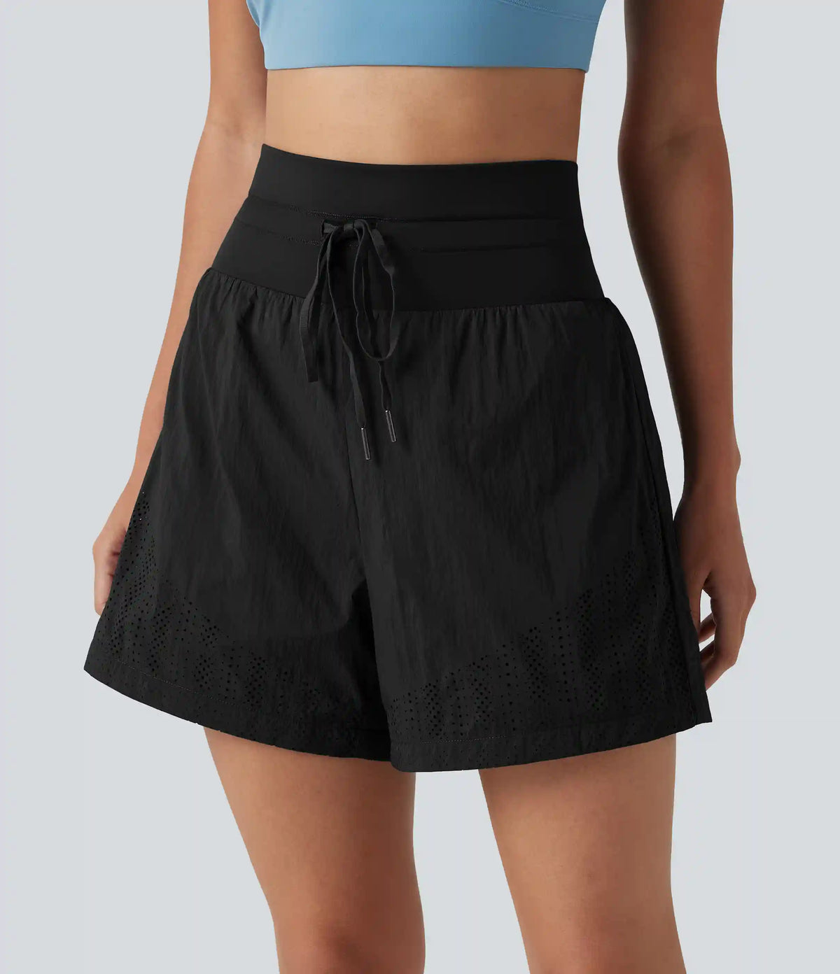 High Waisted Drawstring Eyelet Running Shorts 5'' with Pocket