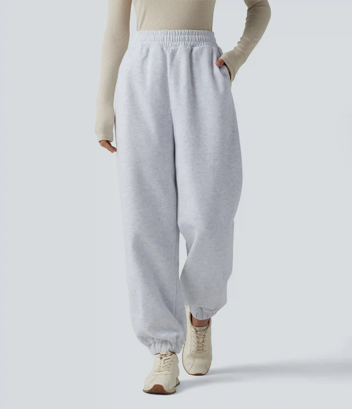 Foldover High Waisted Drawstring Fleece Casual Joggers with Pockets