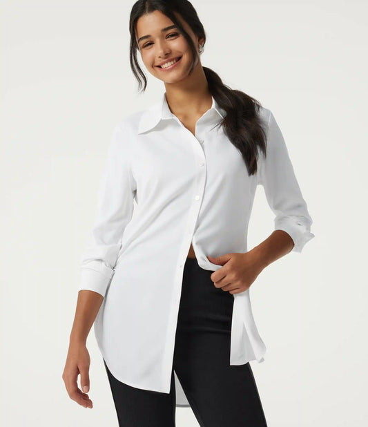 Wrinkle Recovery Long Sleeve Curved Hem Work Shirt