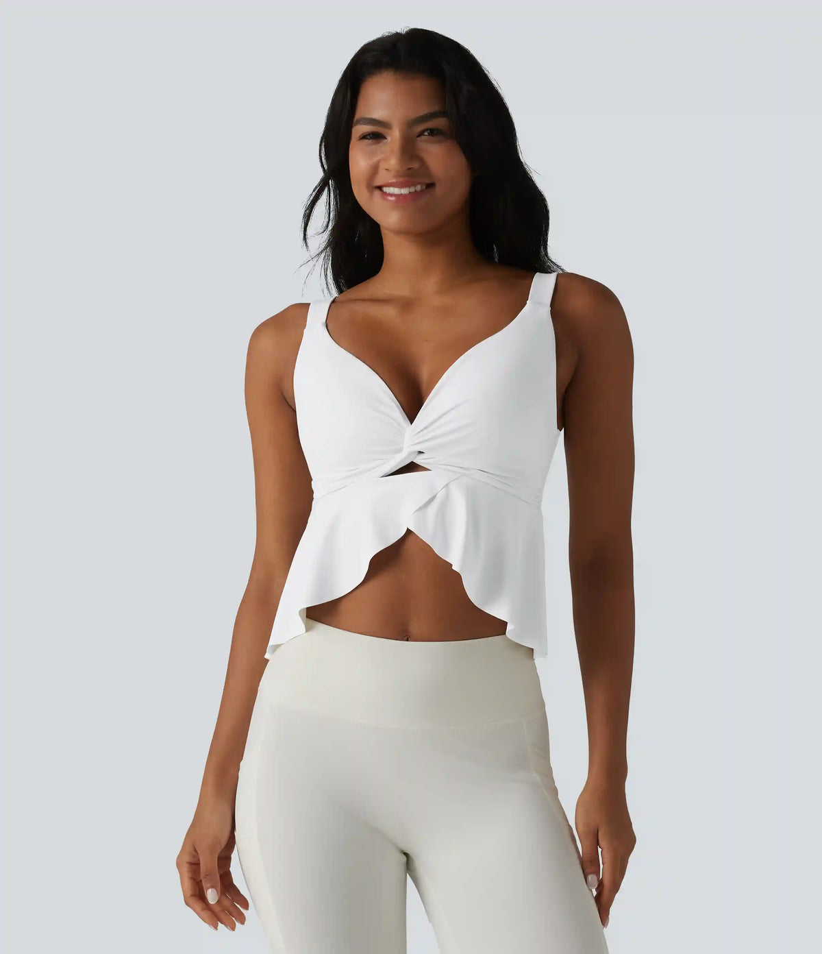 Halara UltraSculpt™ V Neck Push-Up Non-Removable Pad Ruffle Hem Yoga Tank Top