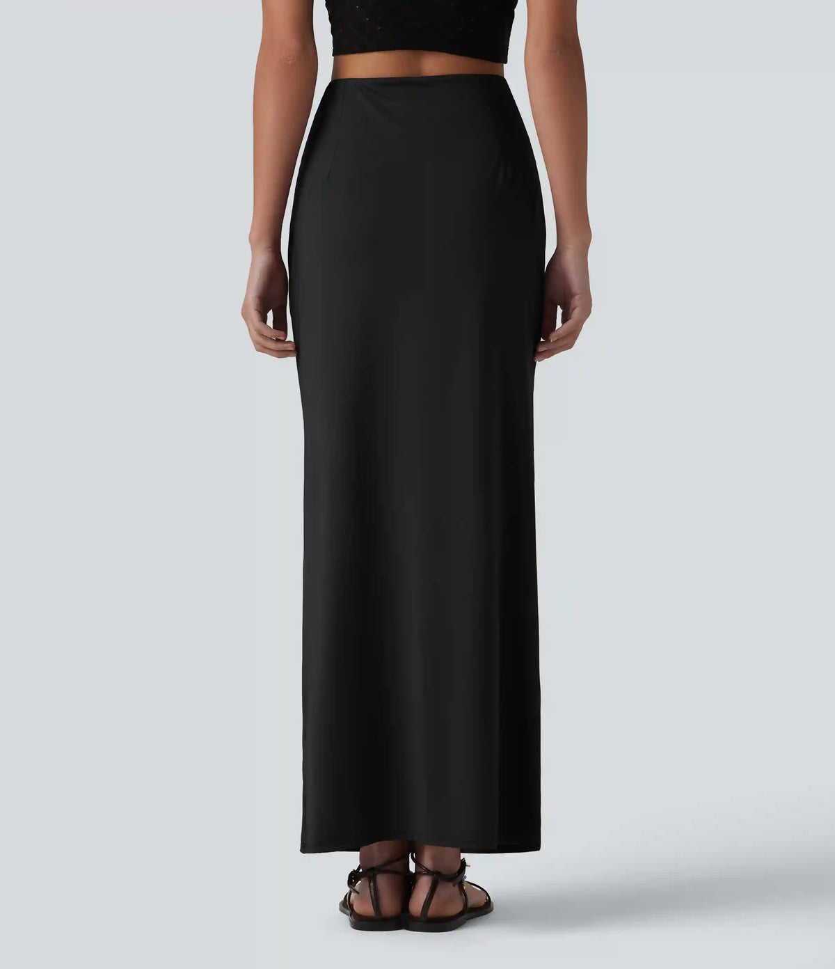 High Waisted Ruched Stretchy Satin-Like InstantCool Maxi Casual Pencil Skirt