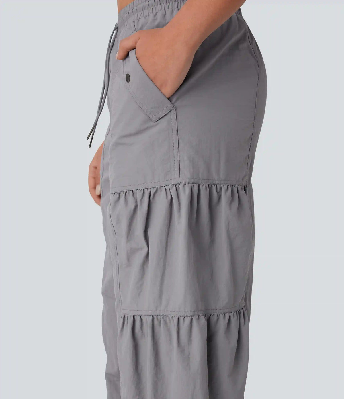 Mid Rise Drawstring Pocket Ruched Parachute Casual Cargo Baggy Joggers