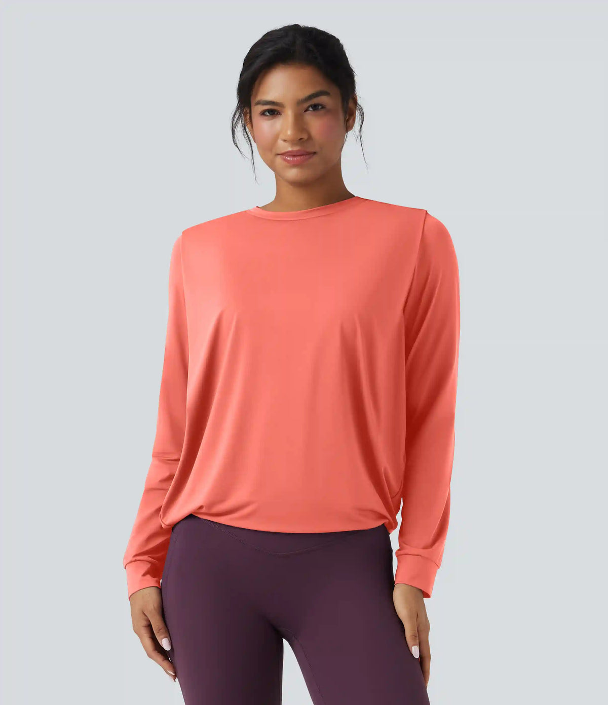 Round Neck Long Sleeve Ruched Yoga Sports Top-UPF50+
