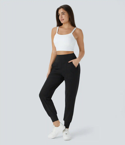 High Waisted Plain Pocket Casual Joggers