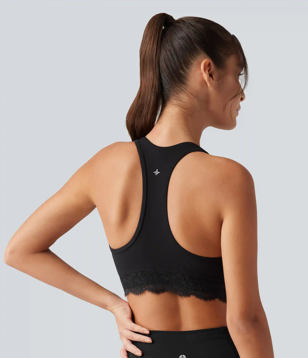 Halara UltraSculpt™ Low Support V Neck Built-in Bra Racerback Contrast Lace Workout Sports Bra
