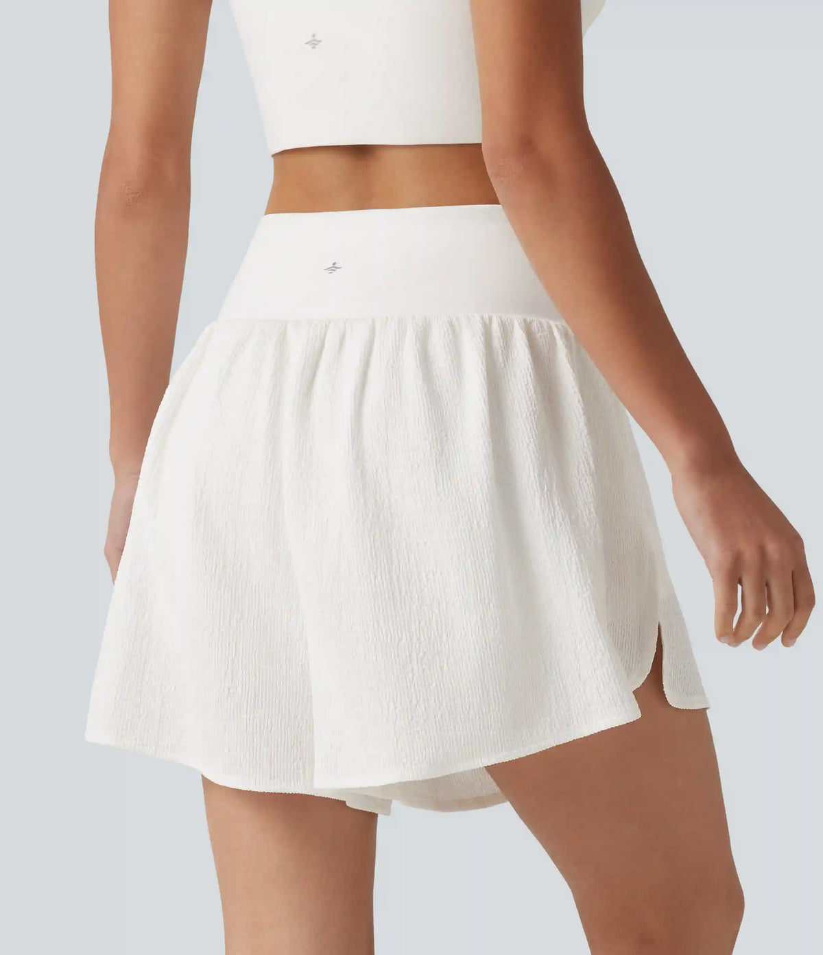 Crossover High-waisted Split Hem 2-in-1 Crinkle Running Shorts with Pockets