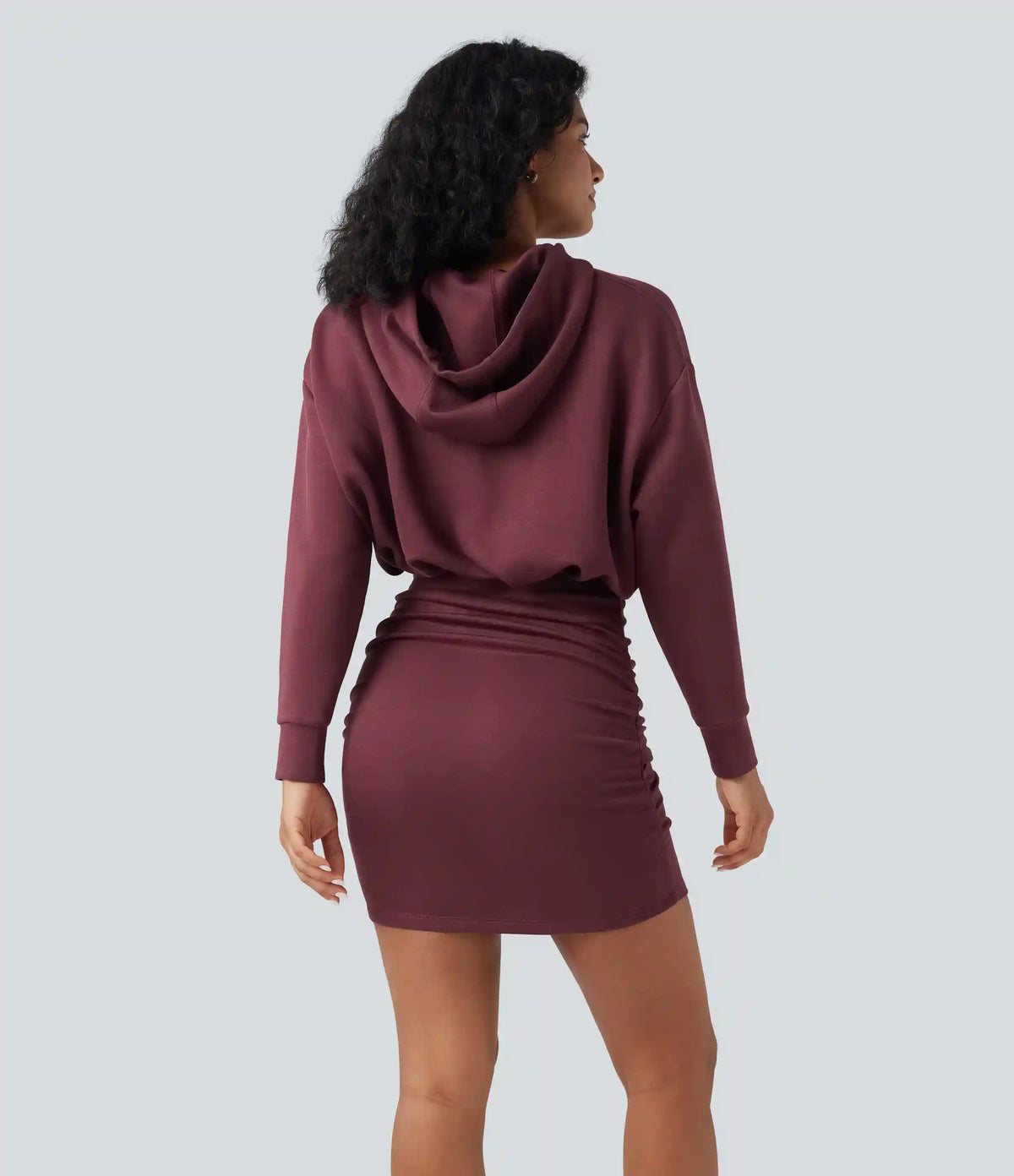 SpacerTek™ Long Sleeve Ruched Bodycon Mini Casual Hoodie Dress