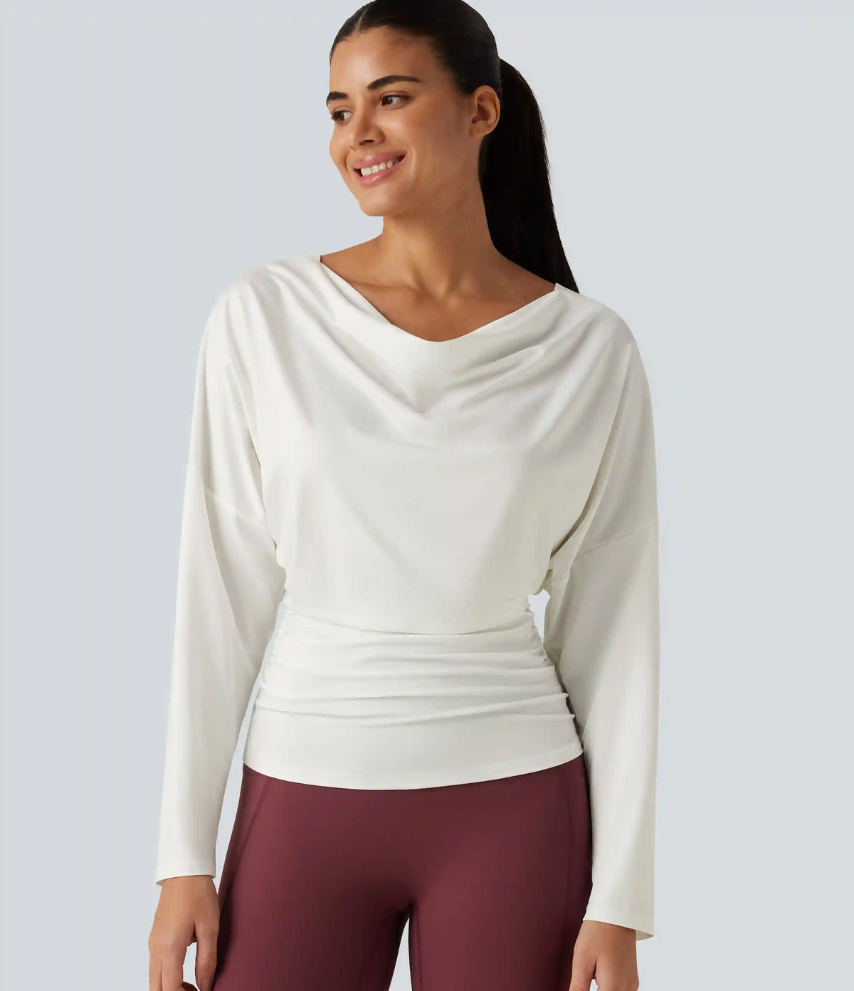 Cowl Neck Long Sleeve Cut Out Back Yoga Sports Top