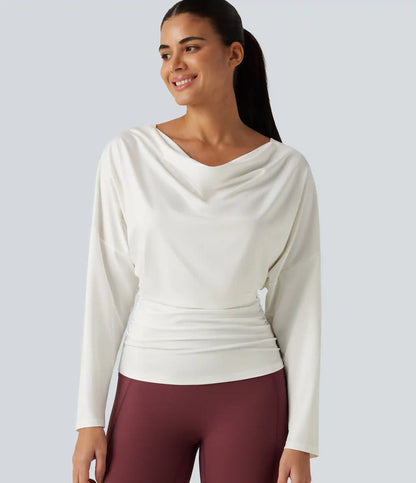 Cowl Neck Long Sleeve Cut Out Back Yoga Sports Top