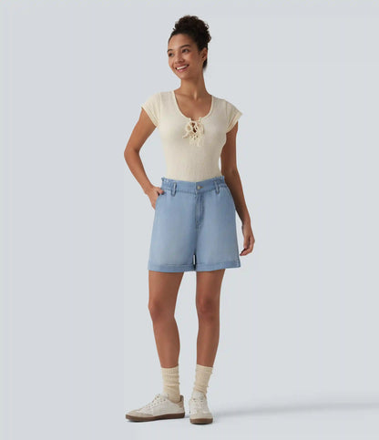 High Waisted Denim Casual Shorts 3'' with Pockets