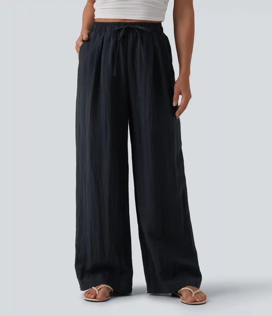 High Waisted Drawstring Linen Casual Baggy Pants with Pockets