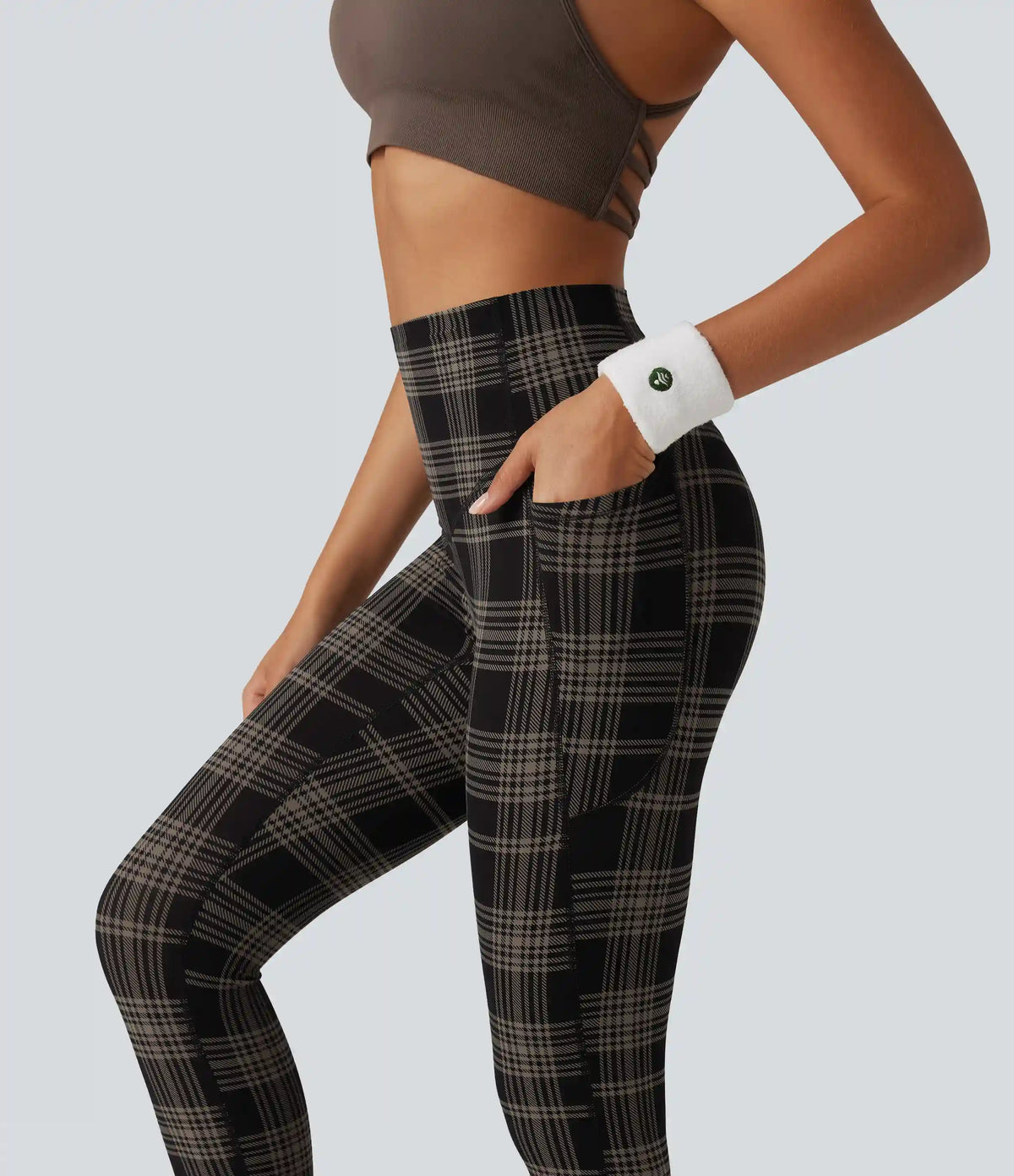 Halara UltraSculpt™ Plaid Print High Waisted Tummy Control Running Leggings with Pockets