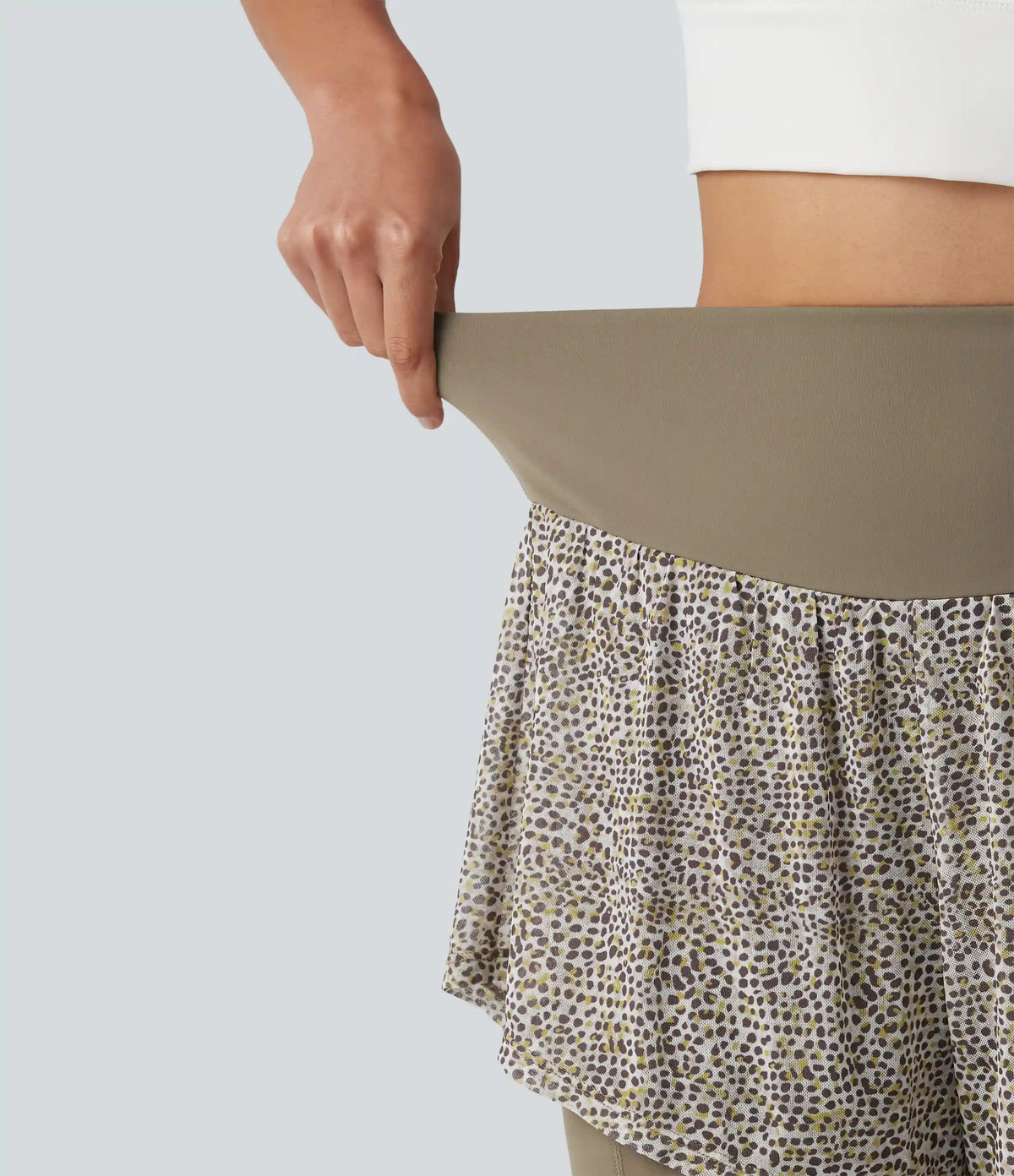 High-waisted Leopard Print 2-in-1 Running Baggy Shorts with Pockets