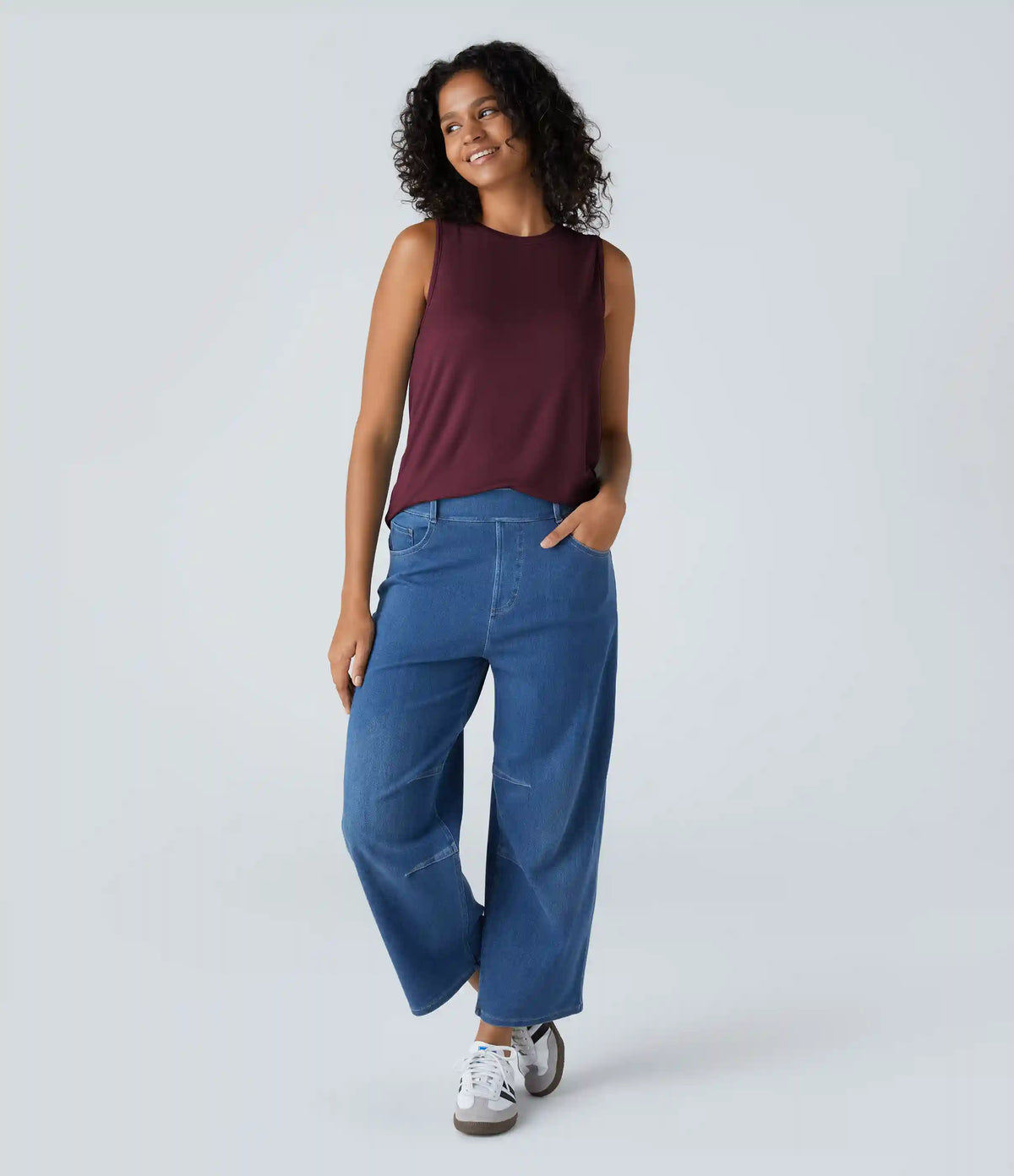 Ribbed Round Neck Basic Casual Tank Top