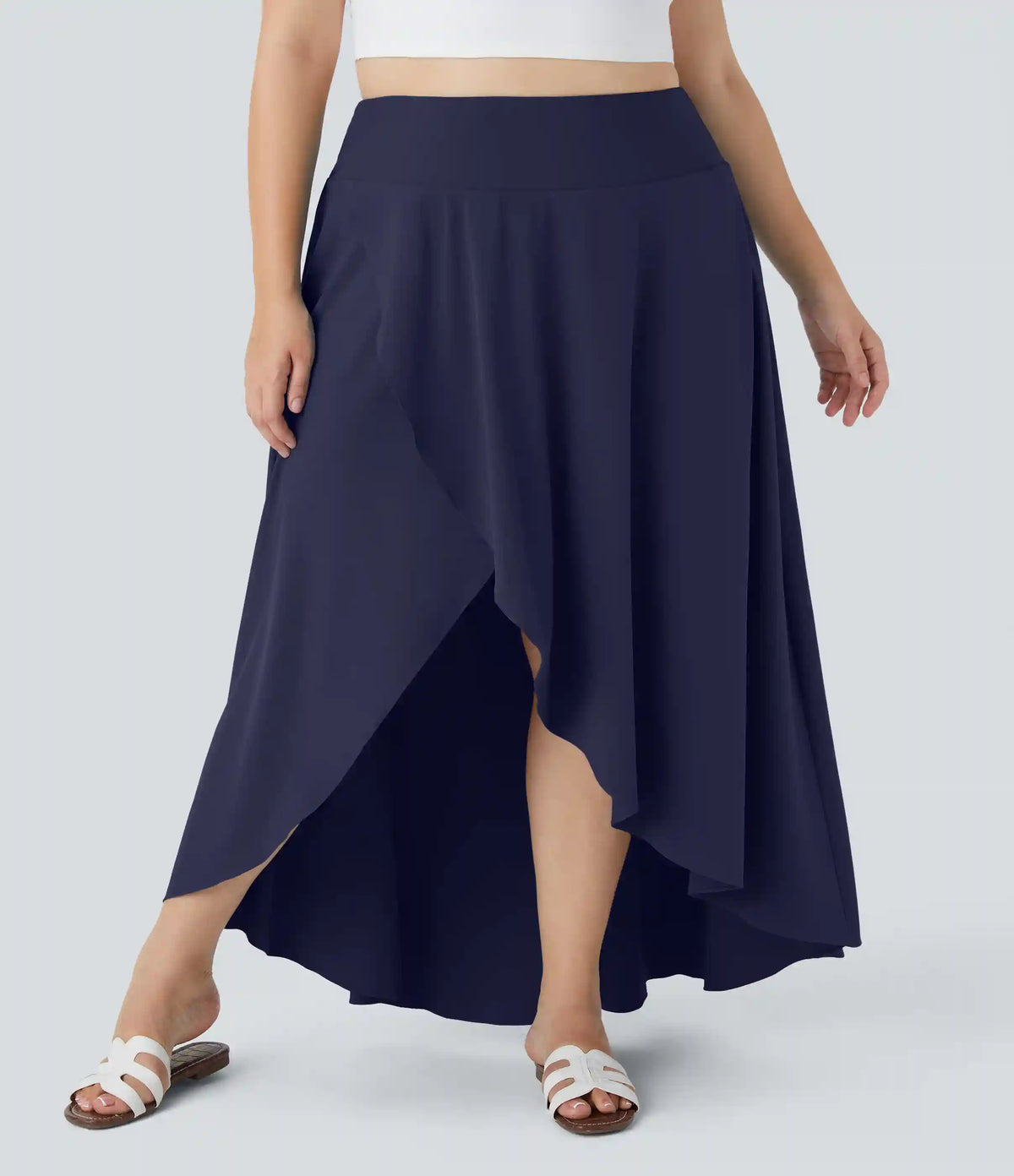 Breezeful™ High Waisted High Low Ruffle 2-in-1 Flowy Midi Quick Dry Casual Plus Size Skirt