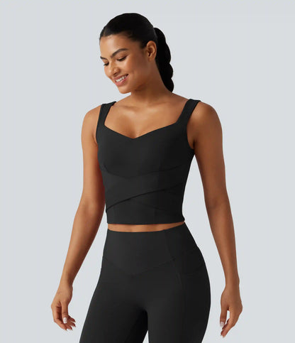 SoftlyZero™ Airy Sweetheart Neck Crossover Built-in Bra InstantCool Running Tank Top