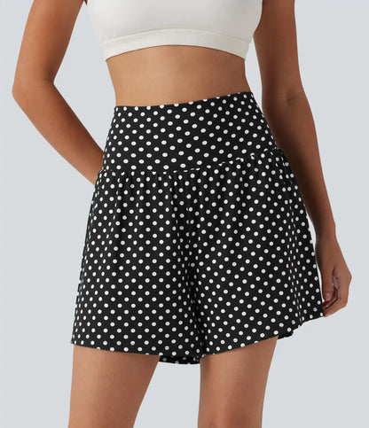 High Waisted 2-in-1 Polka Dot Yoga Shorts 5'' with Pockets